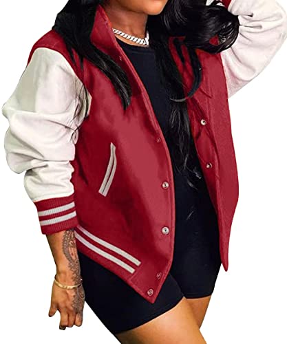 shownicer Damen Baseball Jacke Frauen College Jacke Mädchen Wintermantel Warm Oversized Vintage Bomberjacke Ladies Sweat Jacket Sweatjacke für Frauen Herbst Frühling A Orange L von shownicer