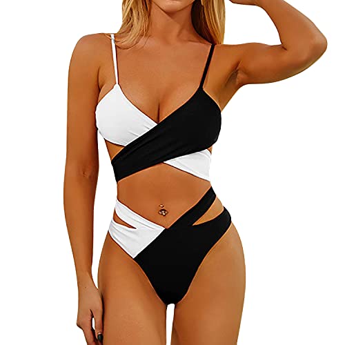 shownicer Damen Bikini Set Retro Push Up Zweiteilige Sexy Neckholder Bademode Badeanzug Strandkleidung Oberteil High Waist Wickel Bikinihose Sport Swimwear C Schwarz S von shownicer