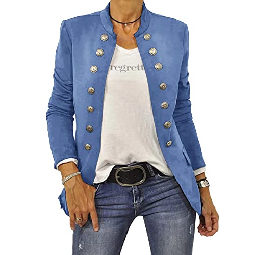 shownicer Damen Blazer Elegant Anzugjacke Mantel mit Knopfleiste Military Blazer Lang Slim Fit Freizeit Stehkragen Business Büro Anzug Jacken A Blau XS shownicer Damen Blazer Elegant Anzugjacke Mantel mit Knopfleiste Military Blazer Lang Slim Fit Freizeit Stehkragen Business Büro Anzug Jacken A Blau XS von shownicer
