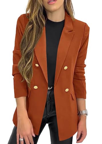 shownicer Damen Blazer Elegant Langarm Business Outfit Übergröße Zweireihig Reverskragen LangBlazer Frauen Offen Vorne Solide Geschäft Anzug A Braun S von shownicer