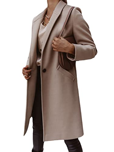 shownicer Damen Blazer Winter Mantel Elegant Warm Wintermantel Wollmantel Steppmantel Knopf Klassische Vintage Revers Schlack Slim Fit Trenchcoat mit Taschen A Aprikose M von shownicer