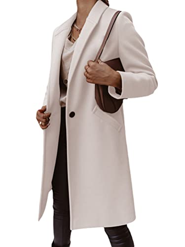 shownicer Damen Blazer Winter Mantel Elegant Warm Wintermantel Wollmantel Steppmantel Knopf Klassische Vintage Revers Schlack Slim Fit Trenchcoat mit Taschen A Beige 3XL von shownicer