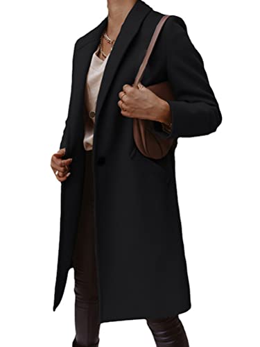 shownicer Damen Blazer Winter Mantel Elegant Warm Wintermantel Wollmantel Steppmantel Knopf Klassische Vintage Revers Schlack Slim Fit Trenchcoat mit Taschen A Schwarz M von shownicer