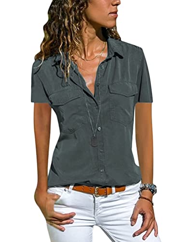 shownicer Damen Bluse Shirt Hemdbluse Casual Hemd Tops Frauen Oberteile T-Shirt B Grau 40 von shownicer