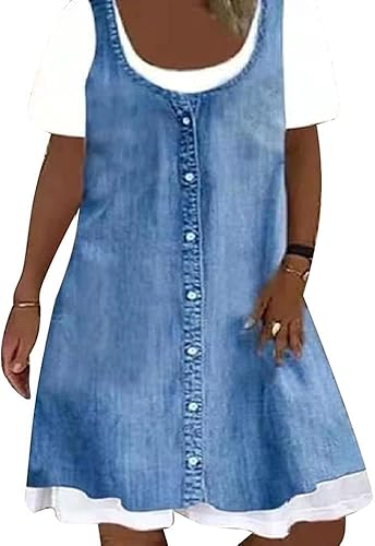 shownicer Damen Boho Jeanskleid Sommerkleid Frauen Casual Loose Jeans Kleider V-Ausschnitt Lange Ärmel Einfarbig Faltenrock A-Linie Maxi Denimkleid Tunika Hemd Blusenkleid F2 Blau L von shownicer