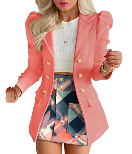 shownicer Damen Business 2-teiliger Anzug Rock Anzug Zweiteiler Elegant Einfarbig Anzug Set Puffärmel Blazer Anzugjacke und A-Linie Rock B Rosa M von shownicer