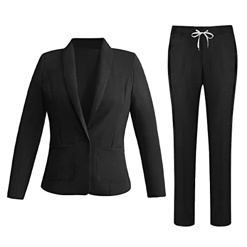 shownicer Damen Business Anzug Set Hosenanzug Blazer Hose Zweiteiler Slimfit Elegant 2 Teiler Business Anzug Damenanzug Mode 2 Stück Set 01 Schwarz M von shownicer