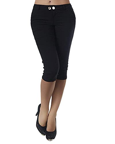 shownicer Damen Capri 3/4 Hose Kurze Caprihose Sommer Bermuda Stretch Stoffhose Sommerhose Knielang Leggings Freizeithose Relaxhose Sportleggings Yogahose X Schwarz M von shownicer