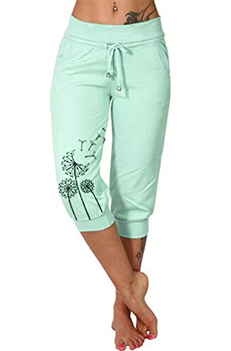 shownicer Damen Capri 3/9 Hose Kurze Caprihose Sommer Bermuda Stretch Stoffhose Sommerhose Knielang Leggings Freizeithose Relaxhose Sportleggings Yogahose Z Grün S von shownicer