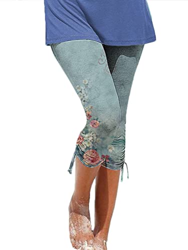 shownicer Damen Caprihosen Sommer Skinny Spitze Stretch Hosen Hohe Taille 3/4 Länge Leggings Capri Cropped Leggings Strumpfhosen Freizeithosen B Grün01 XXL von shownicer