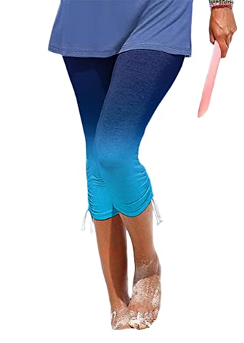 shownicer Damen Caprihosen Sommer Skinny Spitze Stretch Hosen Hohe Taille 3/4 Länge Leggings Cropped Leggings Weiche Strumpfhosen Ausgehöhlten Freizeithosen A Blau XXL von shownicer