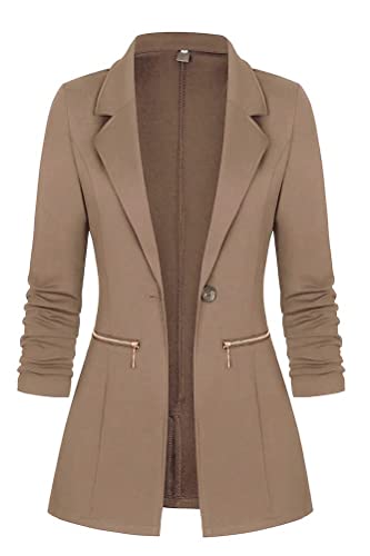 shownicer Damen Cardigan Elegant Blazer Langärmliger Anzugjacke Einfarbig Blazer Revers Business Mantel mit Knopfleiste Slim Fit Jacke Casual Anzug Trenchcoat mit Tasche A Braun XL von shownicer