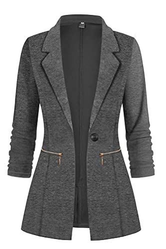 shownicer Damen Cardigan Elegant Blazer Langärmliger Anzugjacke Einfarbig Blazer Revers Business Mantel mit Knopfleiste Slim Fit Jacke Casual Anzug Trenchcoat mit Tasche A Dunkelgrau M von shownicer