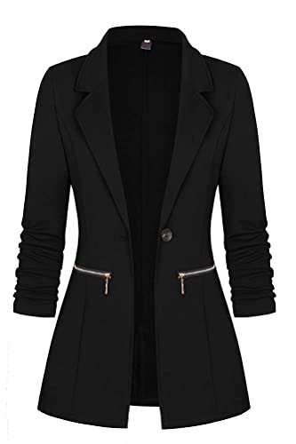 shownicer Damen Cardigan Elegant Blazer Langärmliger Anzugjacke Einfarbig Blazer Revers Business Mantel mit Knopfleiste Slim Fit Jacke Casual Anzug Trenchcoat mit Tasche A Schwarz M von shownicer