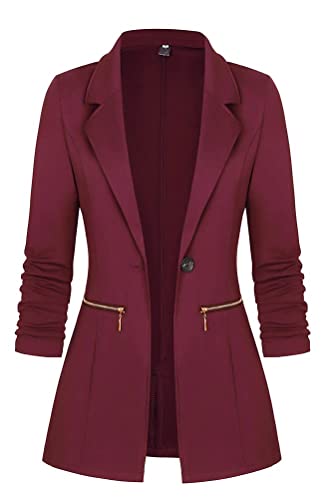 shownicer Damen Cardigan Elegant Blazer Langärmliger Anzugjacke Einfarbig Blazer Revers Business Mantel mit Knopfleiste Slim Fit Jacke Casual Anzug Trenchcoat mit Tasche A Weinrot M von shownicer