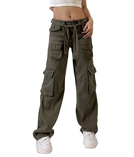 shownicer Damen Cargohose Baggy Low Waist Cargo Jeans Gerade Breites Bein Denim Hosen Y2k Aesthetic Vintage Jeanshosen 90er Streetwear X1 Grau M von shownicer