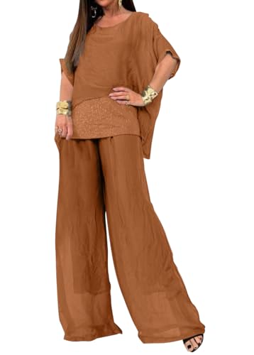 shownicer Damen Chiffon Abendanzug Set Cocktail Party Festlich Elegant Hosenanzug Zweiteiler 2-Teiliges Set Shirt Und Hohe Taille Große Größen Hosenanzug A Braun XXL shownicer Damen Chiffon Abendanzug Set Cocktail Party Festlich Elegant Hosenanzug Zweiteiler 2-Teiliges Set Shirt Und Hohe Taille Große Größen Hosenanzug A Braun XXL von shownicer