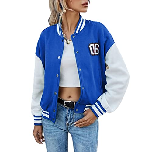 shownicer Damen College Jacke Baseball Sportjacke Sweatjacke Winterparka Jacke Herren Patchwork Jacket Hoodie Mode Streetwear Vintage Blau M von shownicer