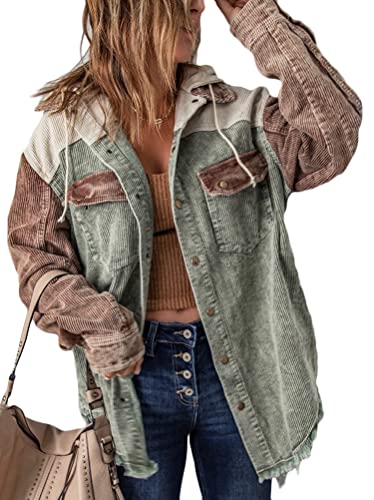 shownicer Damen Cord Hemd Langarm Holzfällerjacke Oversized Hemdbluse Freizeithemd Knöpfen Retro Patchwork Boyfriend Jacke Mantel Hemdjacke Braun M von shownicer