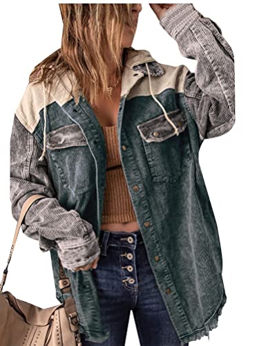 shownicer Damen Cord Hemd Langarm Holzfällerjacke Oversized Hemdbluse Freizeithemd Knöpfen Retro Patchwork Boyfriend Jacke Mantel Hemdjacke Grau M von shownicer