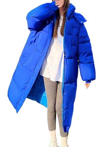 shownicer Damen Daunenjacke Lang Mantel Steppmantel Wintermantel Mit Kapuze Reißverschluss Winter Warm Jacke Outdoorjacke Steppjacke Winterjacke A Blau 3XL von shownicer