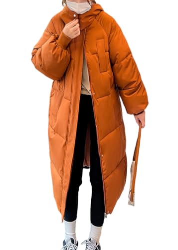 shownicer Damen Daunenjacke Lang Mantel Steppmantel Wintermantel Mit Kapuze Reißverschluss Winter Warm Jacke Outdoorjacke Steppjacke Winterjacke A Braun XL von shownicer