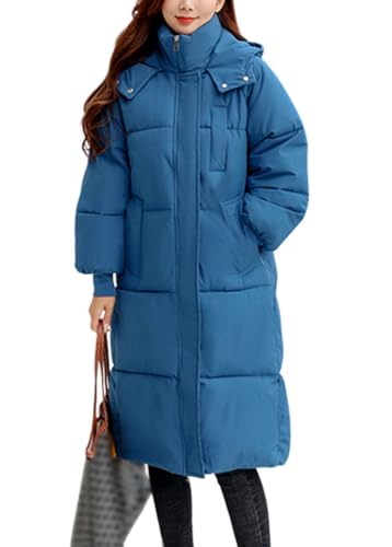 shownicer Damen Daunenjacke Lang Mantel Steppmantel Wintermantel Mit Kapuze Reißverschluss Winter Warm Jacke Outdoorjacke Steppjacke Winterjacke A Dunkelblau XXL von shownicer