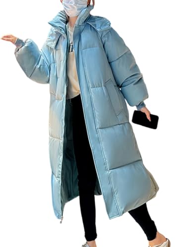 shownicer Damen Daunenjacke Lang Mantel Steppmantel Wintermantel Mit Kapuze Reißverschluss Winter Warm Jacke Outdoorjacke Steppjacke Winterjacke A Hellblau M von shownicer