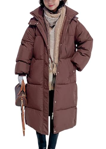 shownicer Damen Daunenjacke Lang Mantel Steppmantel Wintermantel Mit Kapuze Reißverschluss Winter Warm Jacke Outdoorjacke Steppjacke Winterjacke A Kaffee XL von shownicer