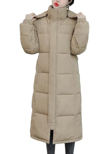 shownicer Damen Daunenjacke Lang Mantel Steppmantel Wintermantel Mit Kapuze Reißverschluss Winter Warm Jacke Outdoorjacke Steppjacke Winterjacke C Khaki XS von shownicer