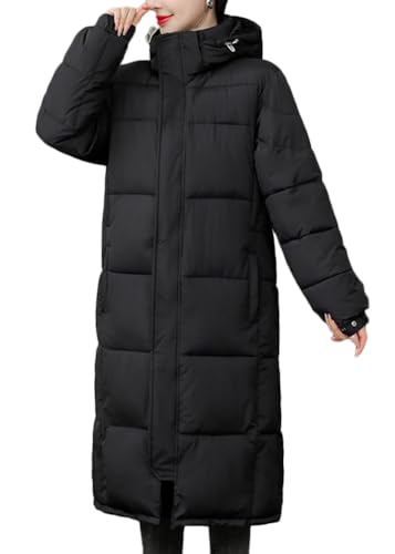 shownicer Damen Daunenjacke Lang Mantel Steppmantel Wintermantel Mit Kapuze Reißverschluss Winter Warm Jacke Outdoorjacke Steppjacke Winterjacke C Schwarz M von shownicer