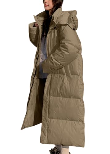 shownicer Damen Daunenjacke Lang Mantel Steppmantel Wintermantel Mit Kapuze Reißverschluss Winter Warm Jacke Outdoorjacke Steppjacke Winterjacke E Khaki M von shownicer