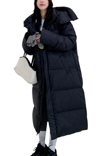 shownicer Damen Daunenjacke Lang Mantel Steppmantel Wintermantel Mit Kapuze Reißverschluss Winter Warm Jacke Outdoorjacke Steppjacke Winterjacke E Schwarz L von shownicer