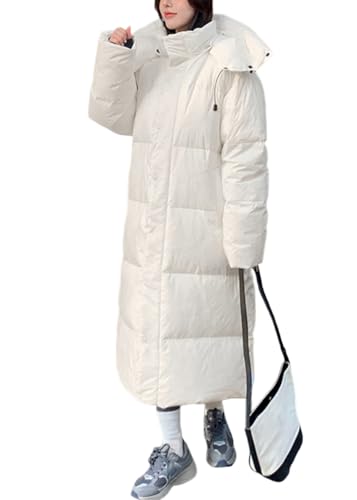 shownicer Damen Daunenjacke Lang Mantel Steppmantel Wintermantel Mit Kapuze Reißverschluss Winter Warm Jacke Outdoorjacke Steppjacke Winterjacke E Weiß L von shownicer