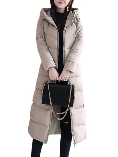 shownicer Damen Daunenjacke Lang Mantel Warm Wintermäntel Mit Kapuze Winter Langarm Winddichter GemüTlich Mantel Outdoorjacke Steppjacke A Khaki L von shownicer