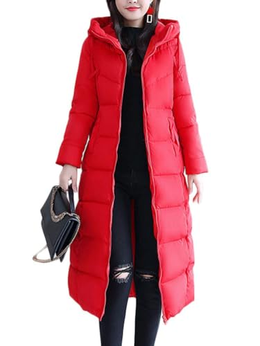 shownicer Damen Daunenjacke Lang Mantel Warm Wintermäntel Mit Kapuze Winter Langarm Winddichter GemüTlich Mantel Outdoorjacke Steppjacke A Rot M von shownicer