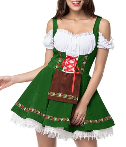 shownicer Damen Dirndl Kleid Trachtenkleid Oktoberfest Kostüm Oktoberfest Karneval Trachtenkleid Schulterfreies Bierkleid Cosplay Kostüme Vintage Maidservant Kleid Dirndlkleid A Grün M von shownicer