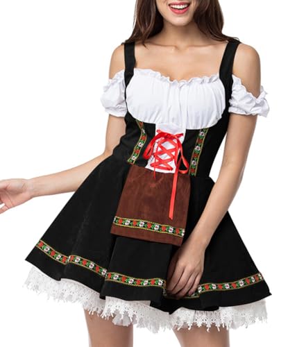 shownicer Damen Dirndl Kleid Trachtenkleid Oktoberfest Kostüm Oktoberfest Karneval Trachtenkleid Schulterfreies Bierkleid Cosplay Kostüme Vintage Maidservant Kleid Dirndlkleid A Schwarz L von shownicer