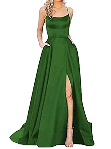 shownicer Damen Drapiert Spaghettiträger Rückenfreies V-Ausschnitt Schlitz Elegante Maxikleid Abendkleid Fliederfarben Ballkleid A1 Dunkelgrün S von shownicer