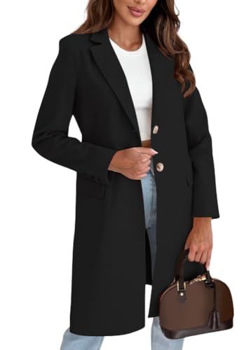 Shownicer Damen Einfarbig Wollmantel Outwear - Revers Mittellanger Elegant Schlank Mit Gürtel F Schwarz XS von shownicer