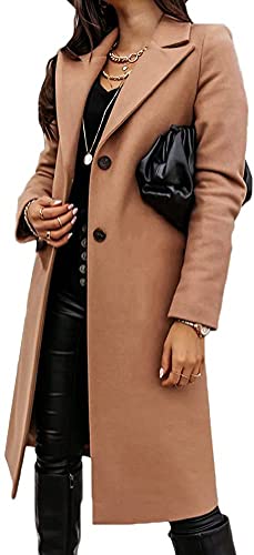 shownicer Damen Einfarbig Wollmantel Outwear Revers Mantel Frauen Mittellanger Mantel Elegant Schlank Mantel mit Gürtel Mode Oberteile C Khaki XXL von shownicer