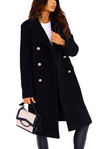 shownicer Damen Einfarbig Wollmantel Outwear Revers Mantel Frauen Mittellanger Mantel Elegant Schlank Mantel mit Gürtel Mode Oberteile E Schwarz L von shownicer