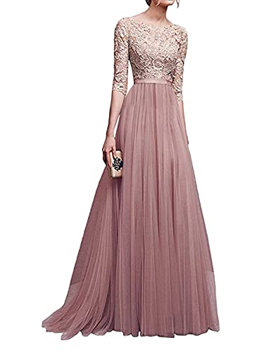 shownicer Damen Elegant A-Linie V-Ausschnitt Abendkleid Paillettenkleid Partykleid Kurzarm Cocktailkleid Brautjungfer Hochzeit Glitzer Maxikleid Ballkleid A Rosa 36 von shownicer