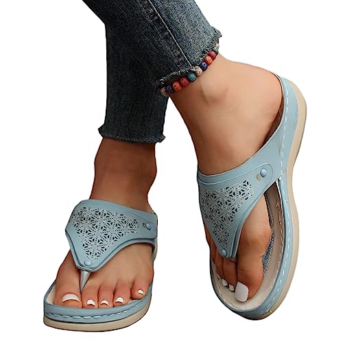 shownicer Damen Elegant Boho Sandale Sommerschuhe Sandalen Sandaletten Flach Bequem Atmungsaktive Römersandalen Strandsandalen A Hellblau 39 EU von shownicer