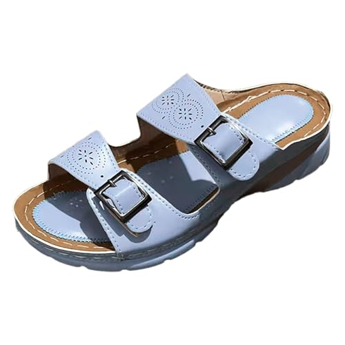 shownicer Damen Elegant Boho Sandale Sommerschuhe Sandalen Sandaletten Flach Bequem Atmungsaktive Römersandalen Strandsandalen B Hellblau 38 EU von shownicer