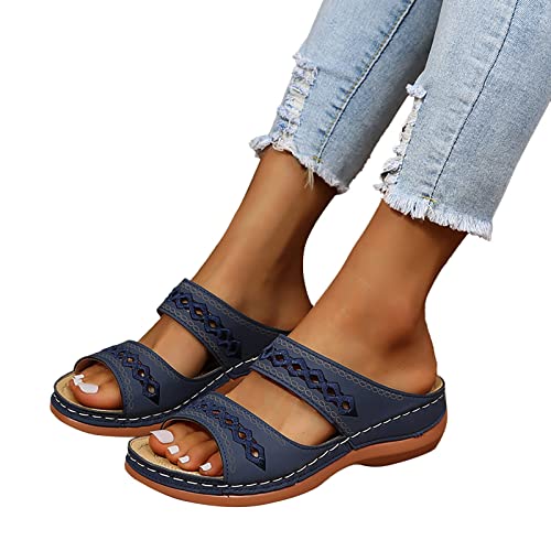 shownicer Damen Elegant Boho Sandale Sommerschuhe Sandalen Sandaletten Flach Bequem Atmungsaktive Römersandalen Strandsandalen C Dunkelblau 39 EU von shownicer