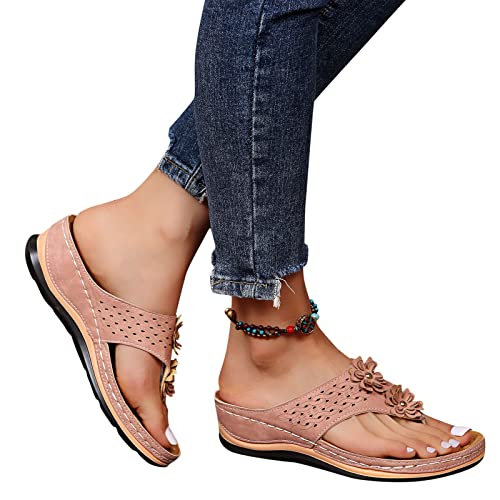 shownicer Damen Elegant Boho Sandale Sommerschuhe Sandalen Sandaletten Flach Bequem Atmungsaktive Römersandalen Strandsandalen D Rosa 38 EU von shownicer