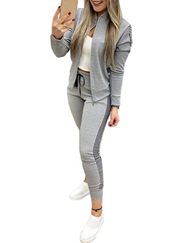 shownicer Damen Elegant Business Anzug Set Hosenanzug Blazer Hose 2-teilig Anzug Karo Kariert Zweiteiler Slimfit Streetwear L Grau L von shownicer