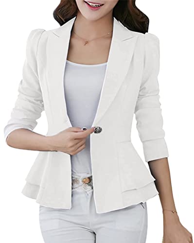 shownicer Damen Elegant Langarm Blazer Sakko Blazerjacke Einfarbig Slim Fit Revers Geschäft Büro Jacke Kurz Mantel Anzüge Bolero Mit Knopfleiste A Weiß M von shownicer