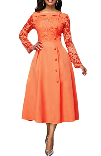 shownicer Damen Elegant Langarm Spitze Kleider A Linie Hoher Taille Einfarbiges Swing Kleid Cocktailkleid Abendkleider A Orange XXL shownicer Damen Elegant Langarm Spitze Kleider A Linie Hoher Taille Einfarbiges Swing Kleid Cocktailkleid Abendkleider A Orange XXL von shownicer
